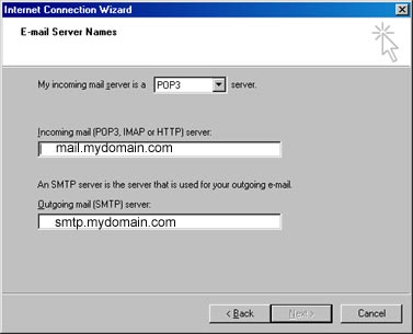 POP and SMTP server settings