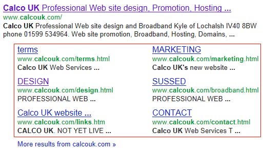 Sitelinks of Calco UK 