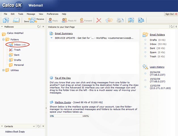 Webmail Main Screen