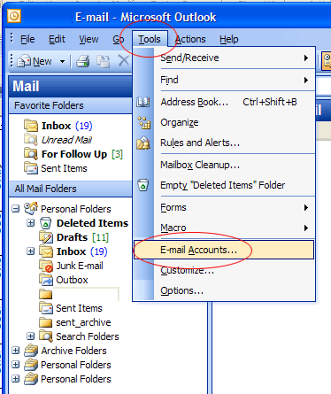 Outlook tools and accounts